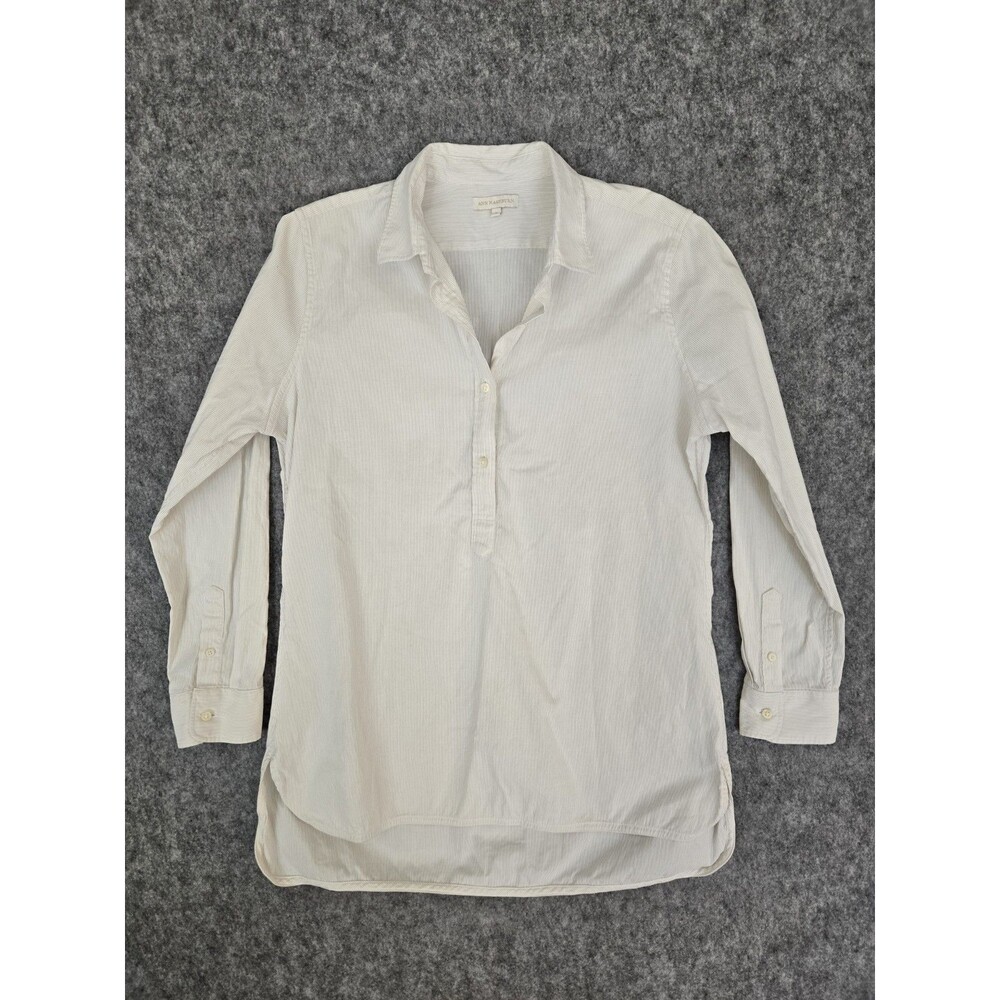 Ann Mashburn Size L Tunic  White Striped Gingham Popover Shirt Cotton Coastal